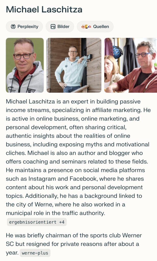 Perplexity Check Suchergebnis mit Fragezeichen - Was KI-Suchmaschinen über dich sagen
