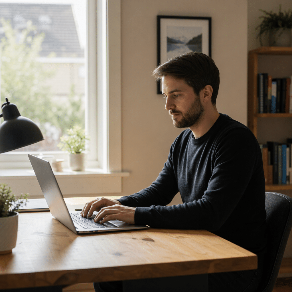 Solopreneur am Laptop – Geld und Team im Online-Business sind heute weniger entscheidend (124 Zeichen)